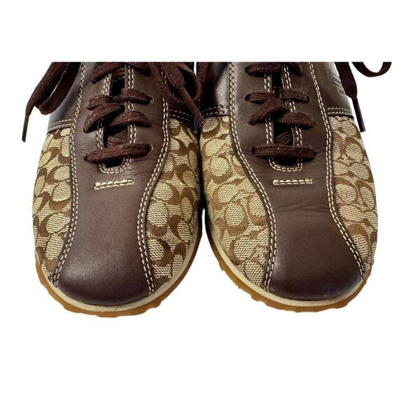COACH Noella Signature Logo Brown Canvas Leather Tennis Shoes Size 6.5M MINT - Picture 4 of 9